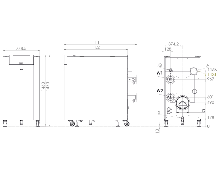 Desen tehnic cu dimensiunile TRIGON XL 300, 400, 500 și 570