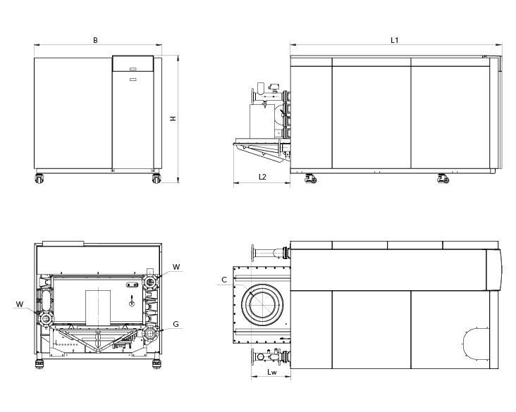 Desene tehnice cu dimensiunile pentru TRIGON XXL EVO 1.200–2.000